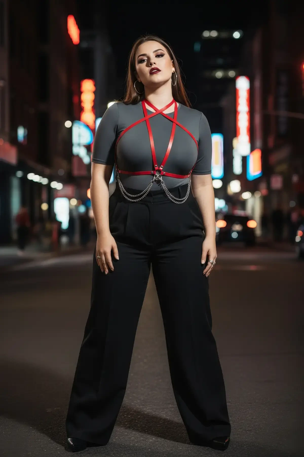 Büyük Beden Kırmızı Kadın Kemer Zincir Detaylı Deri Vücut Aksesuarı - APFT52