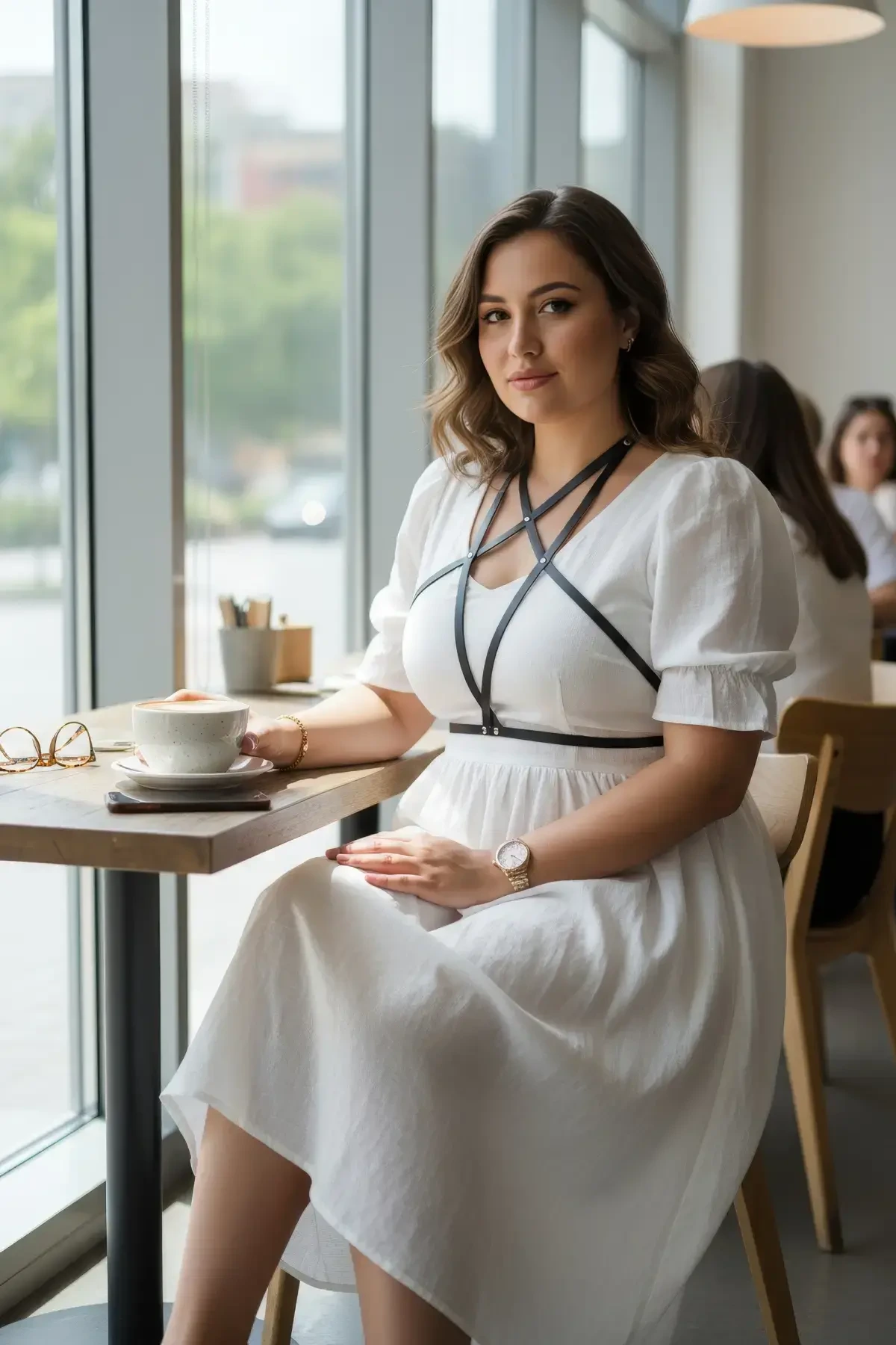 Büyük Beden Siyah Kadın Kemer Yıldız Detaylı Deri Harness Vücut Aksesuarı - APFT180