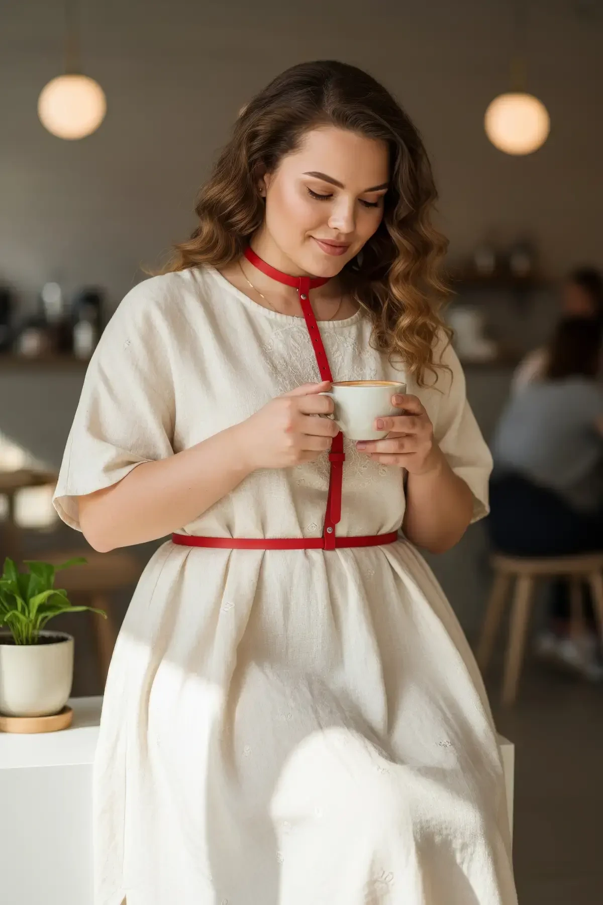 Büyük Beden Kırmızı Kadın Kemer, İddialı Deri Harness Vücut Aksesuarı - APFT188