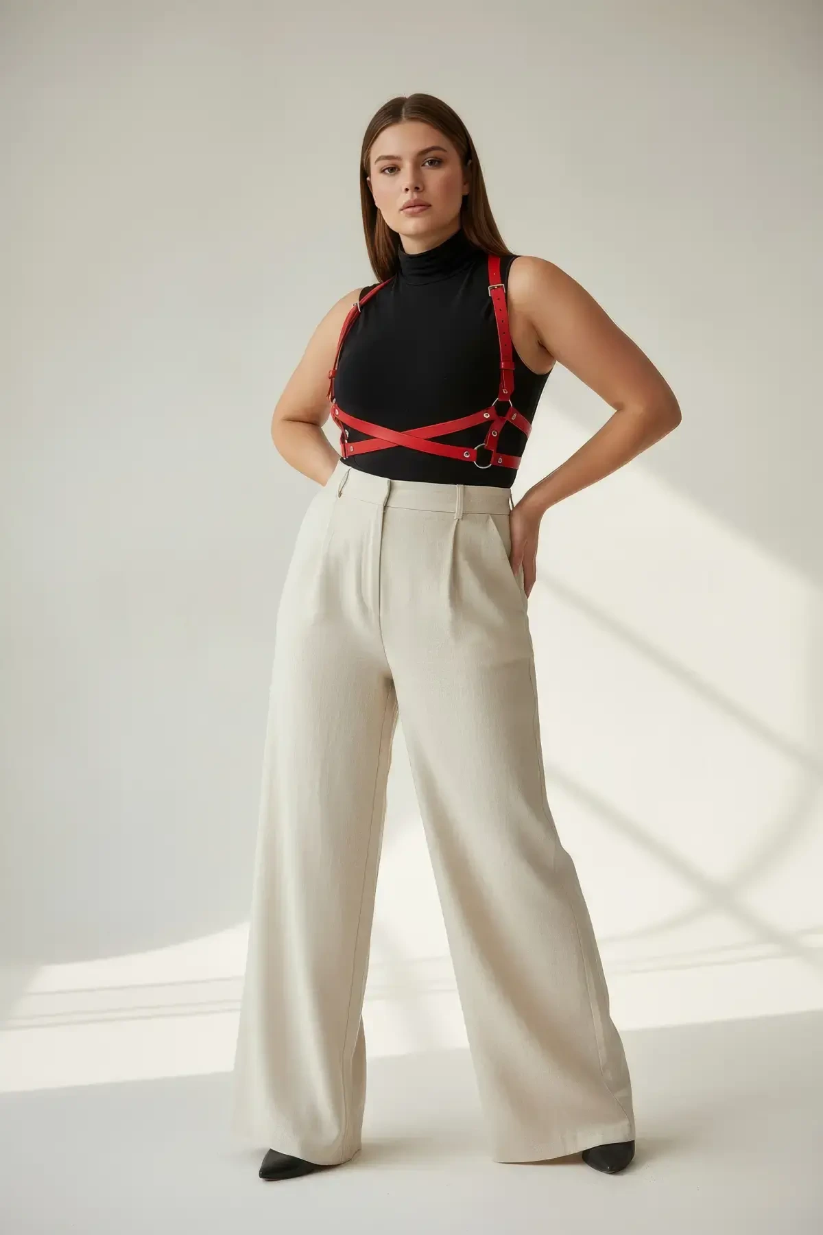 Büyük Beden Kırmızı Kadın Kemer Vücudu Saran O Halka Detaylı Deri Aksesuar. - APFT204