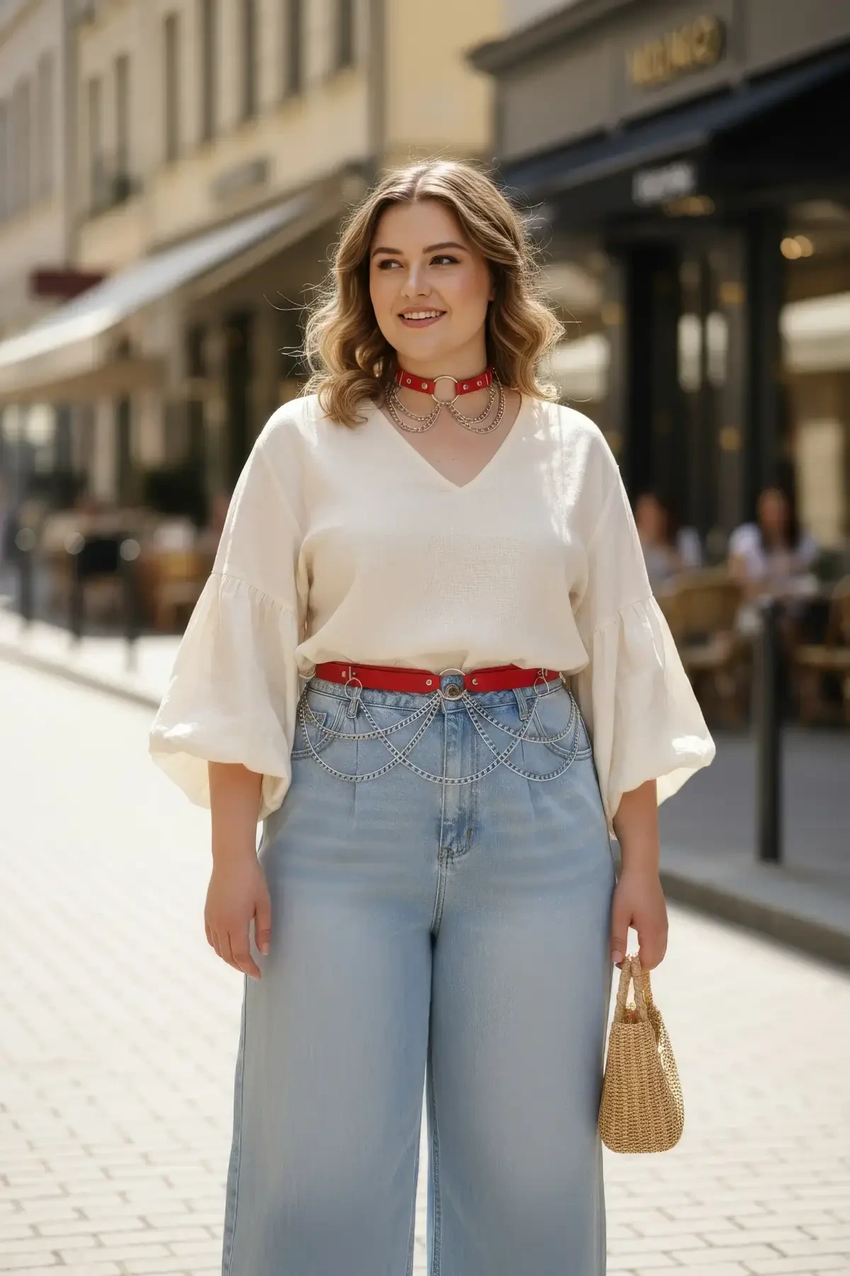 Plus Size Red Women's Belt Chain Detailed Stylish Leather Accessory - APFT506