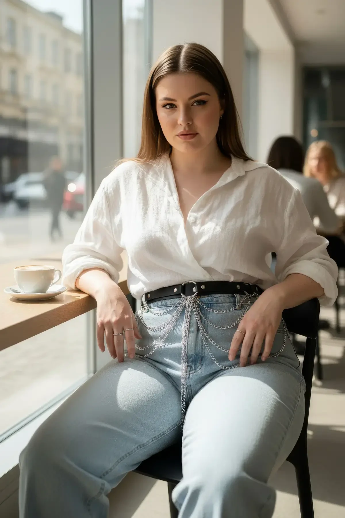 Large Size Black Women's Belt with Multiple Chain Detail Outfit Accessory - APFT512