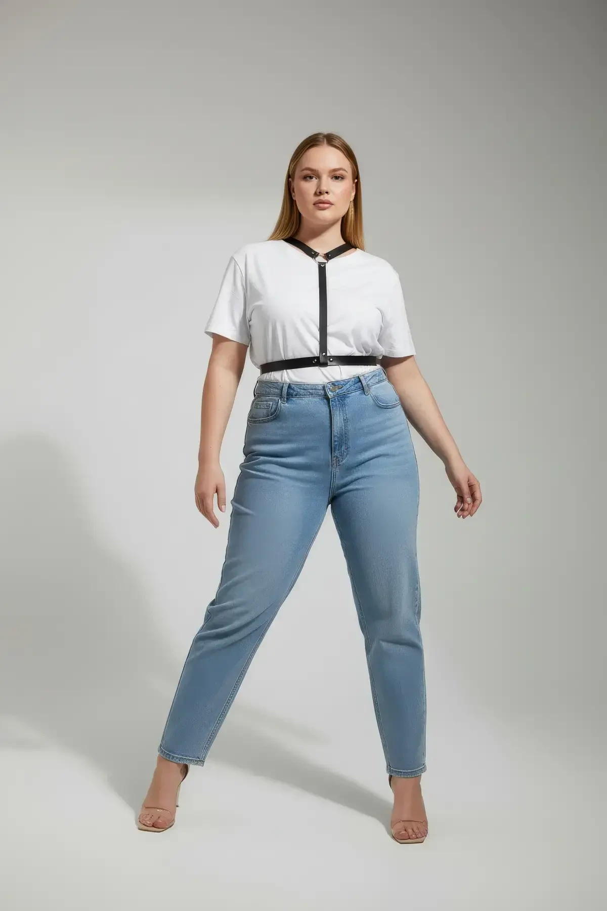 Large Size Black Women's Belt Harness Model Leather Accessory - APFT599