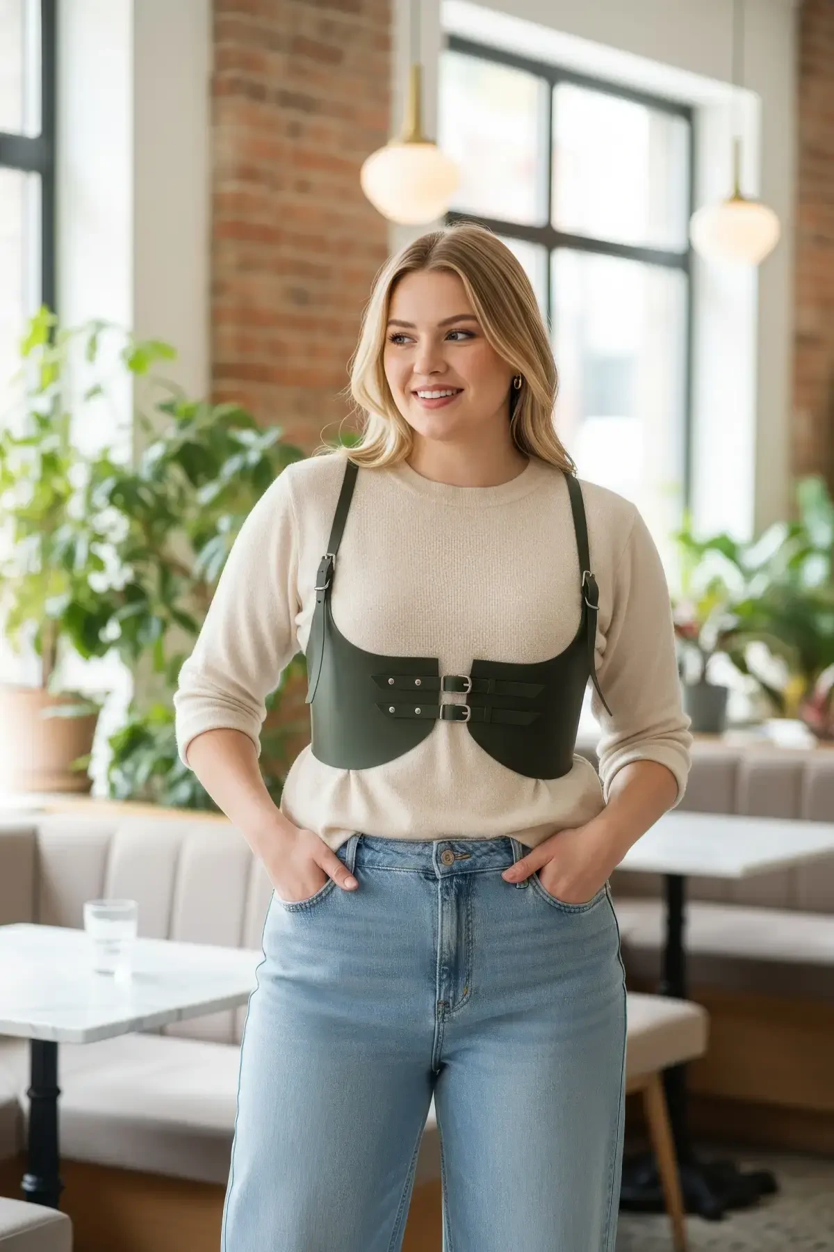 Plus Size Khaki Women's Belt Shoulder Strap Corset Harness - APFT605