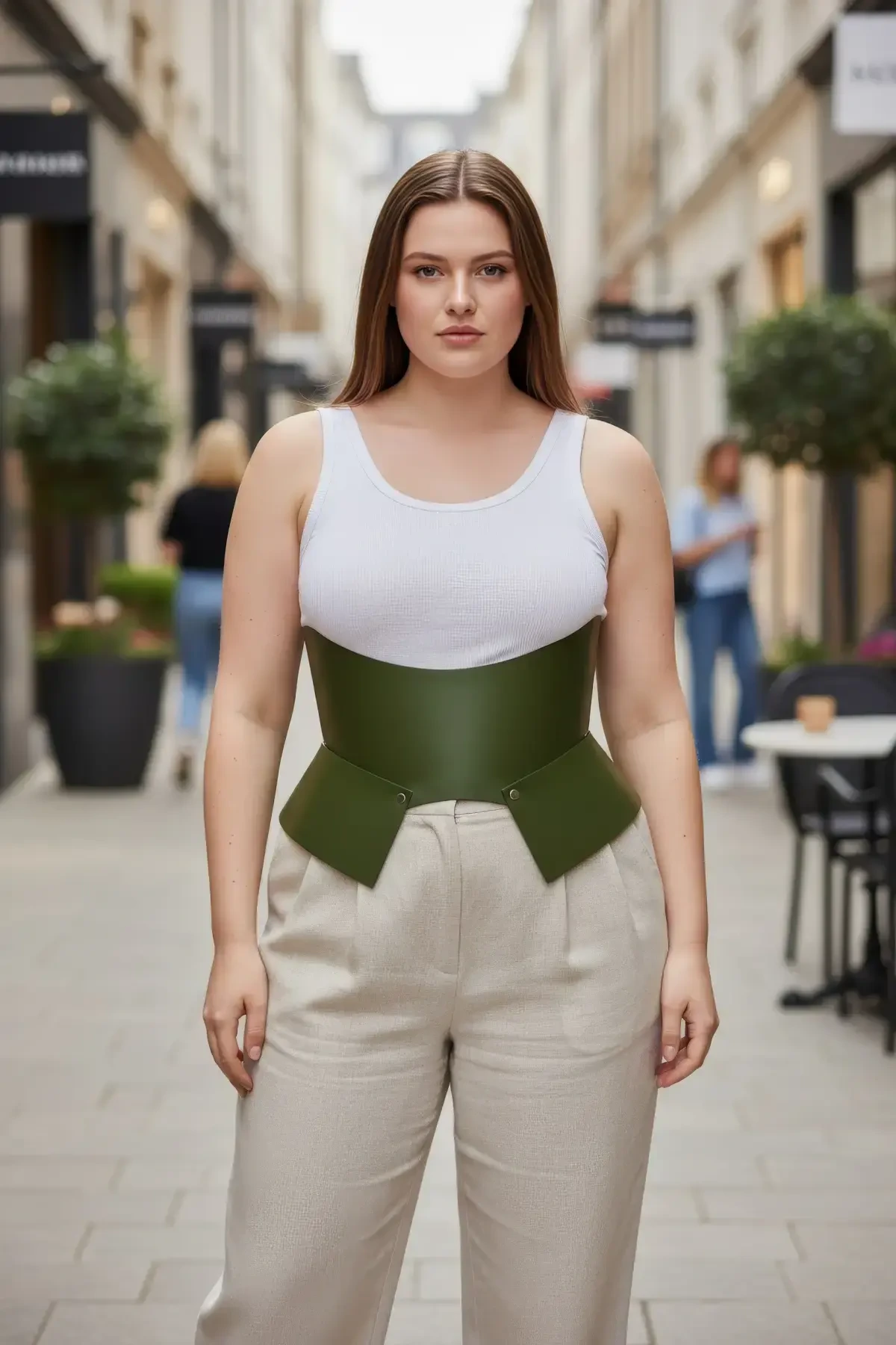 Plus Size Khaki Women's Belt Corset Style Thick Leather Design - APFT611