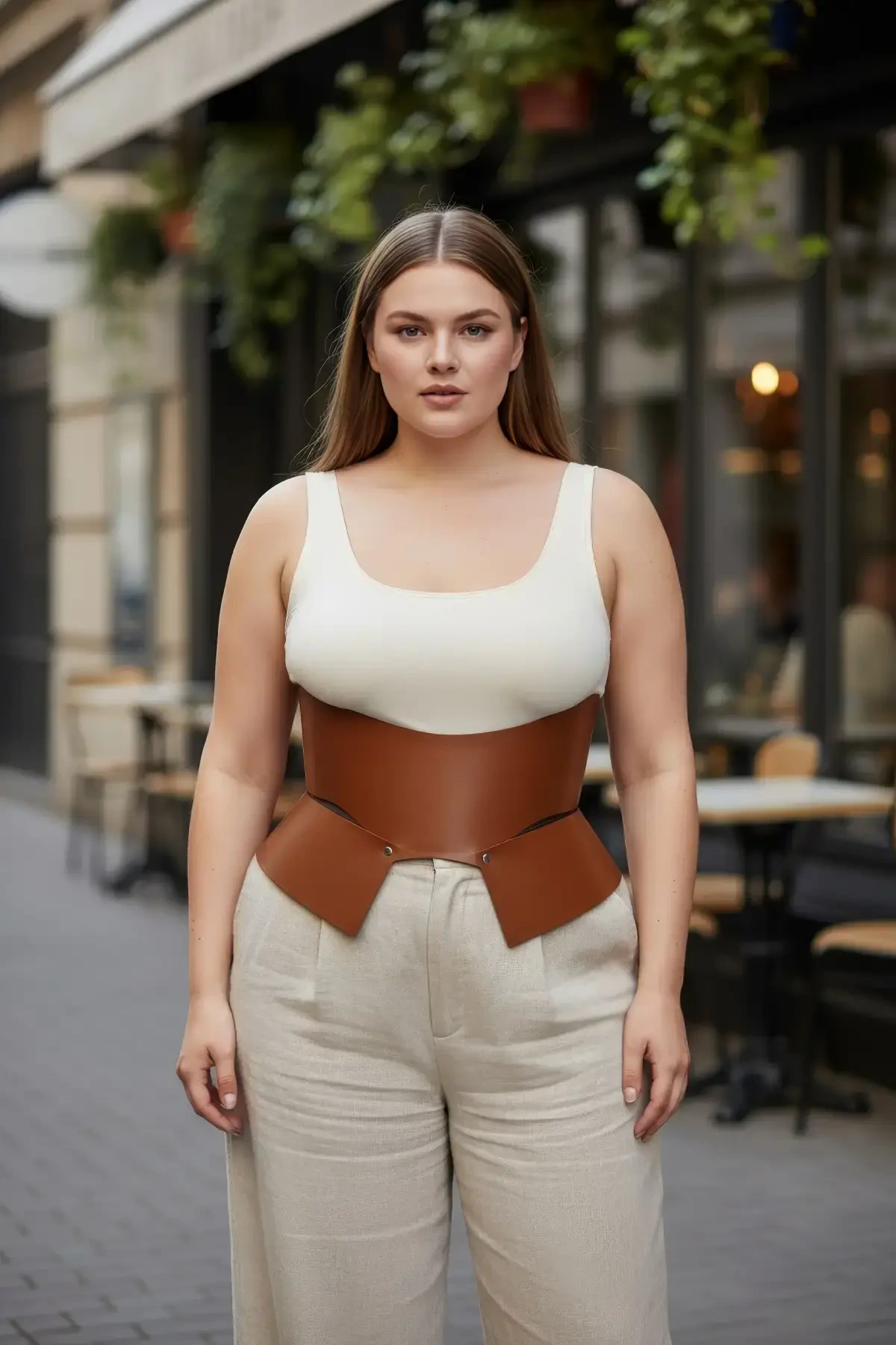 Plus Size Tan Women's Belt Corset Style Wide Waist Shaper - APFT611