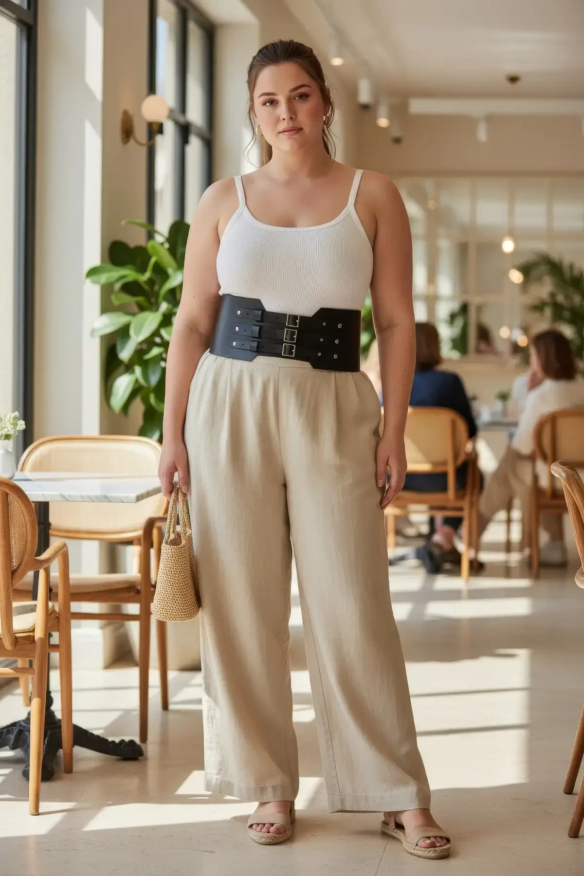 Plus Size Black Women's Belt Wide Corset Style Three Buckles - APFT618