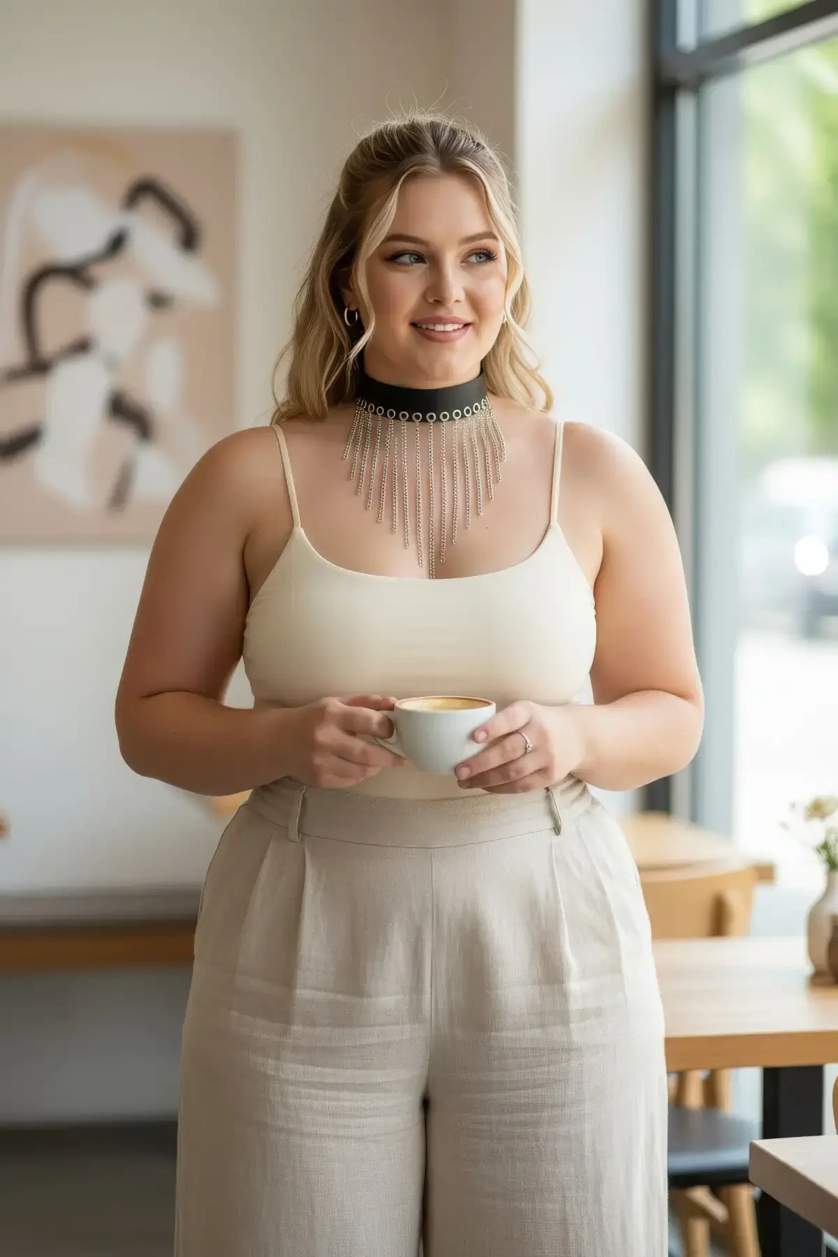 Plus Size Black Women's Belt with Chain Detail Maximalist Design - APFT629