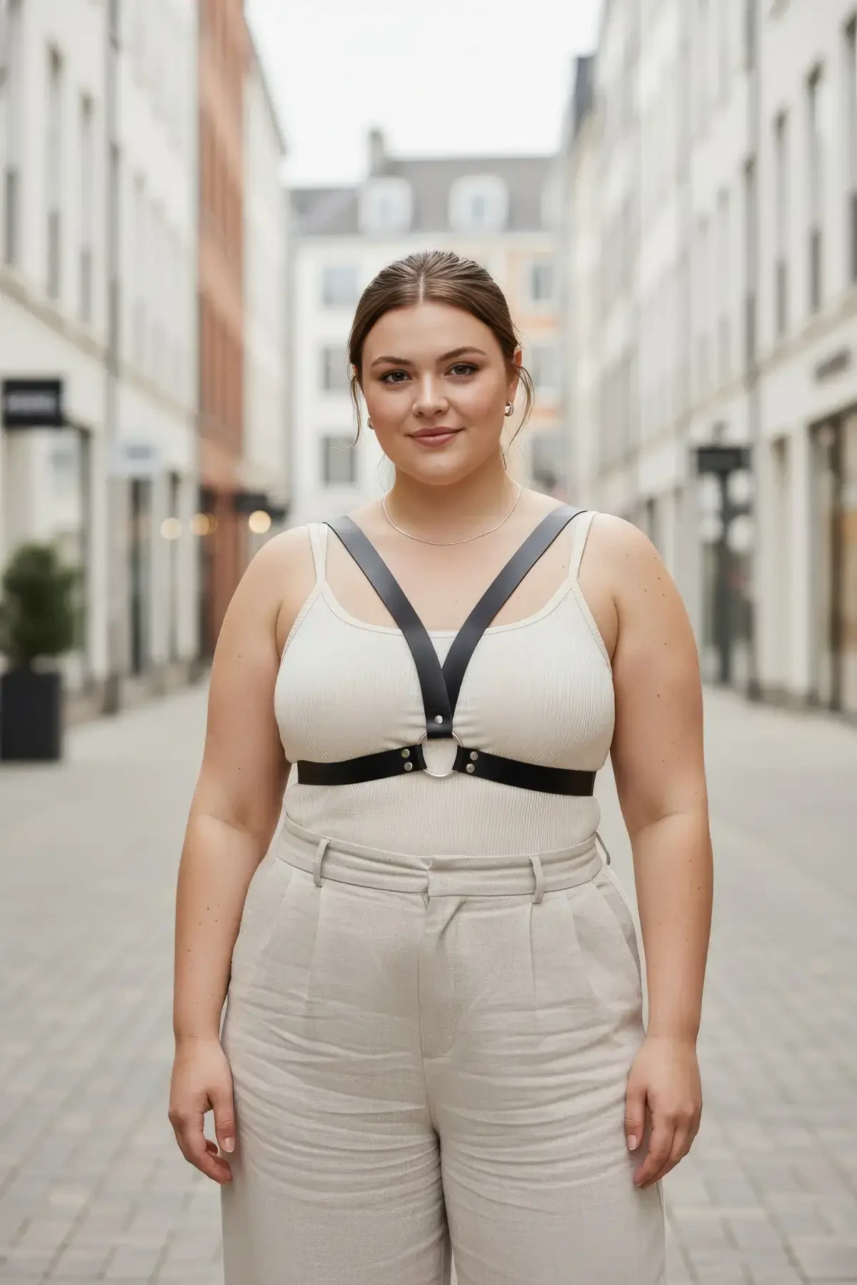 Large Size Black Women's Belt Leather Harness Style Combination Complement - APFT633