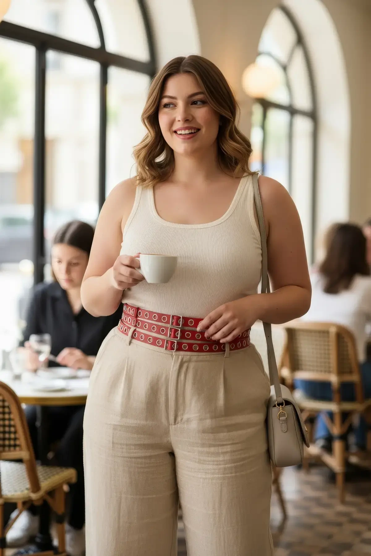 Large Size Red Women's Belt Thick Leather Waist Accessory with Multiple Buckles - APFT641