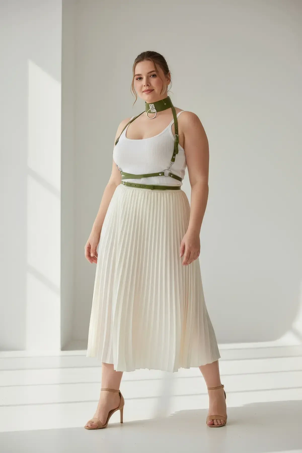 Plus Size Khaki Women's Belt Corset Style with Ring Detail - APFT644