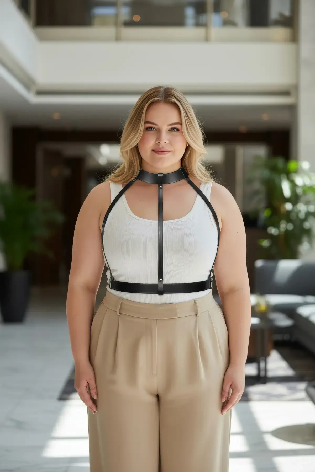 Plus Size Black Women's Belt Adjustable Leather Body Harness Accessory - APFT653