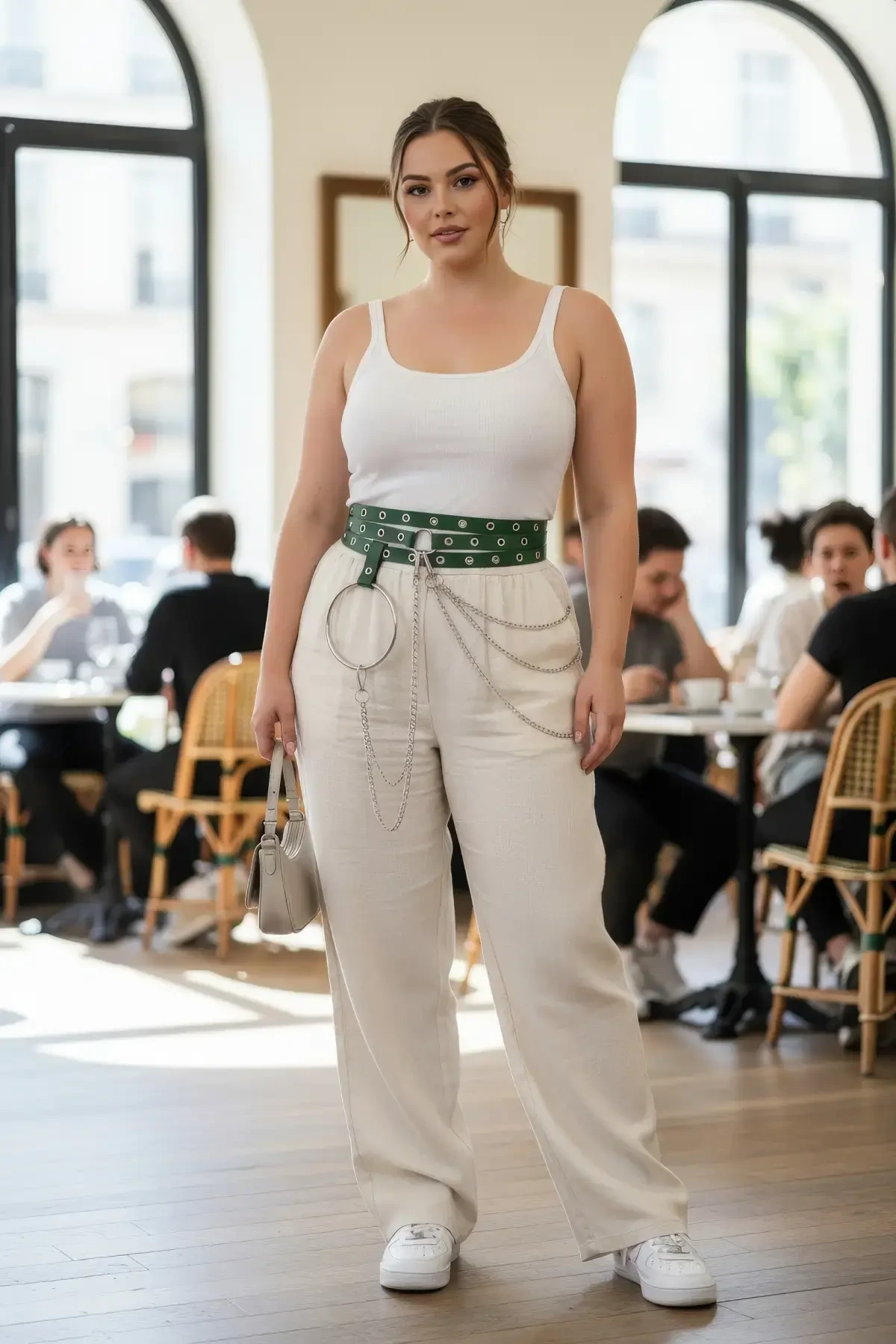 Plus Size Green Women's Belt Chain Detailed Thick Model - APFT731