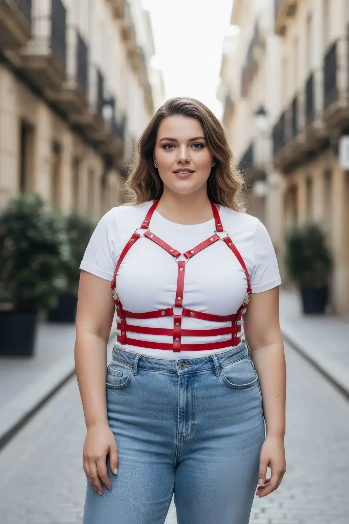 Plus Size Red Women's Belt Leather Harness Corset Style Body Accessory - APFT760