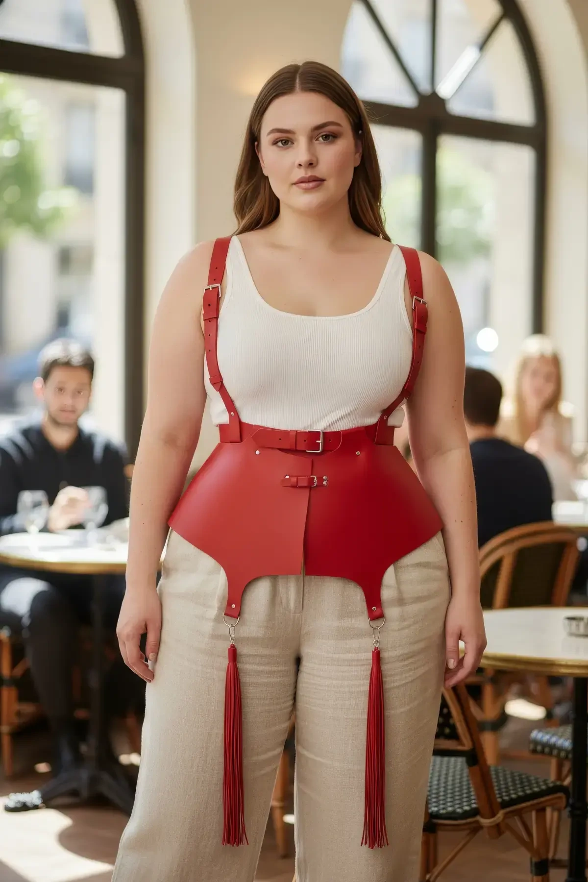 Plus Size Red Women's Belt Corset Style Suspender Leather Body Accessory - APFT787