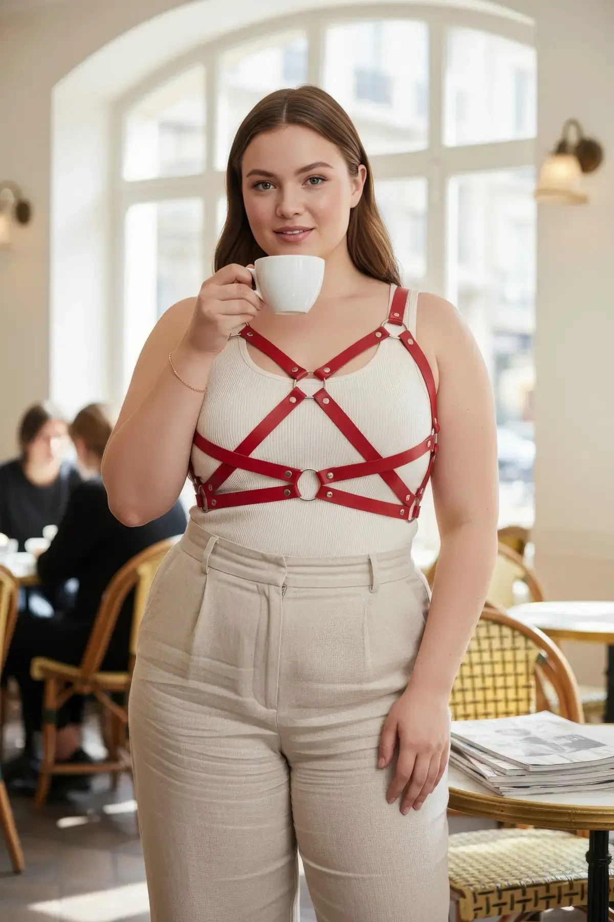 Plus Size Red Women's Belt Leather Corset Detailed Body Accessory - APFT816