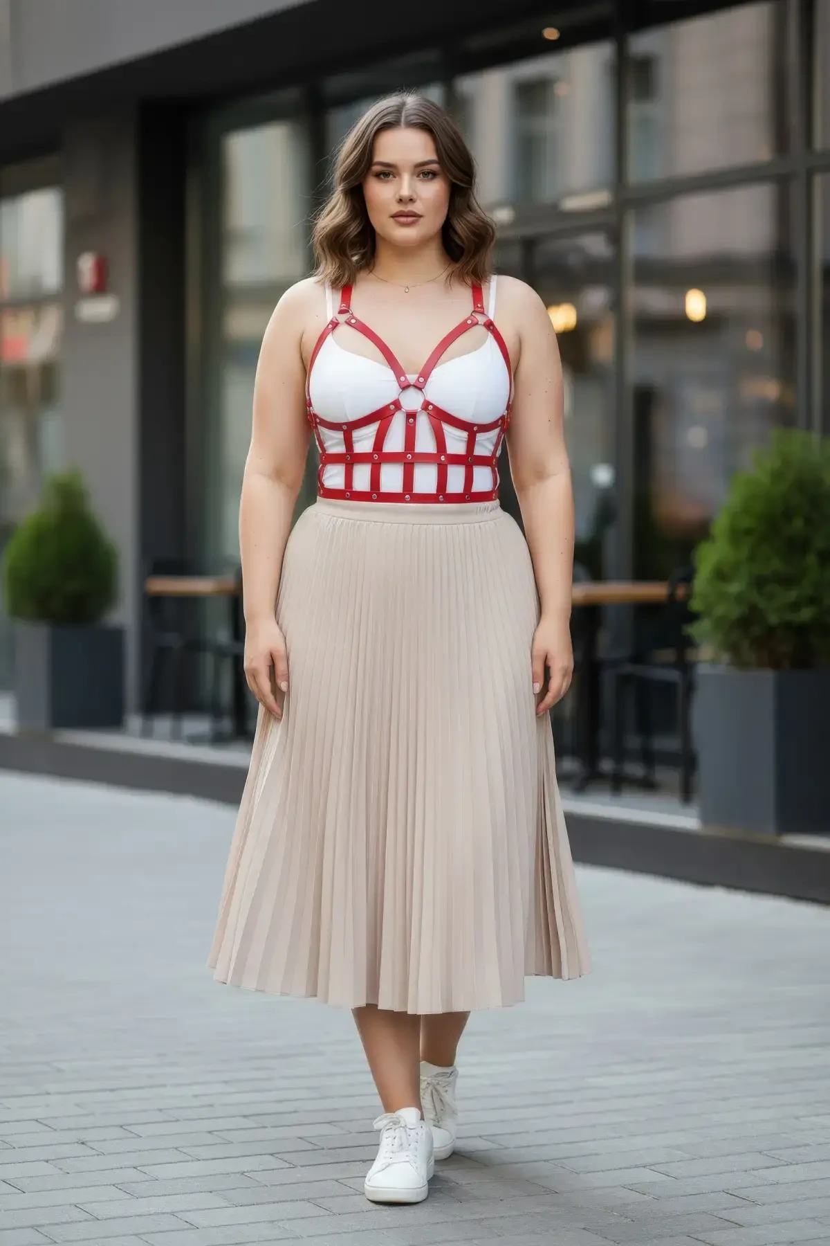 Plus Size Red Women's Belt Corset Style Leather Body Accessory - APFT819