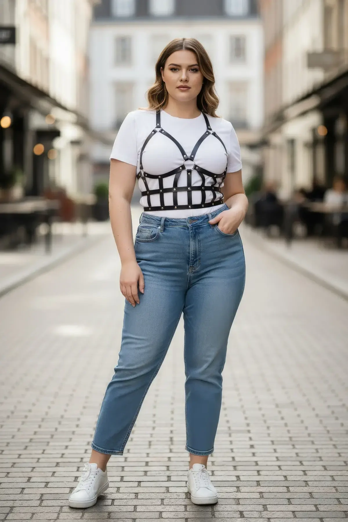 Plus Size Black Women's Belt Leather Body Harness Combination Complement - APFT819