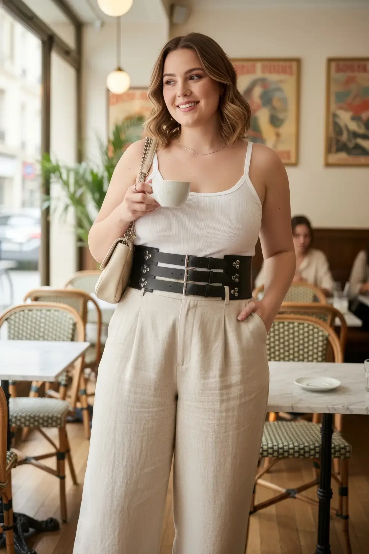 Plus Size Black Women's Belt Wide Corsage Model with Multiple Buckles - APFT827