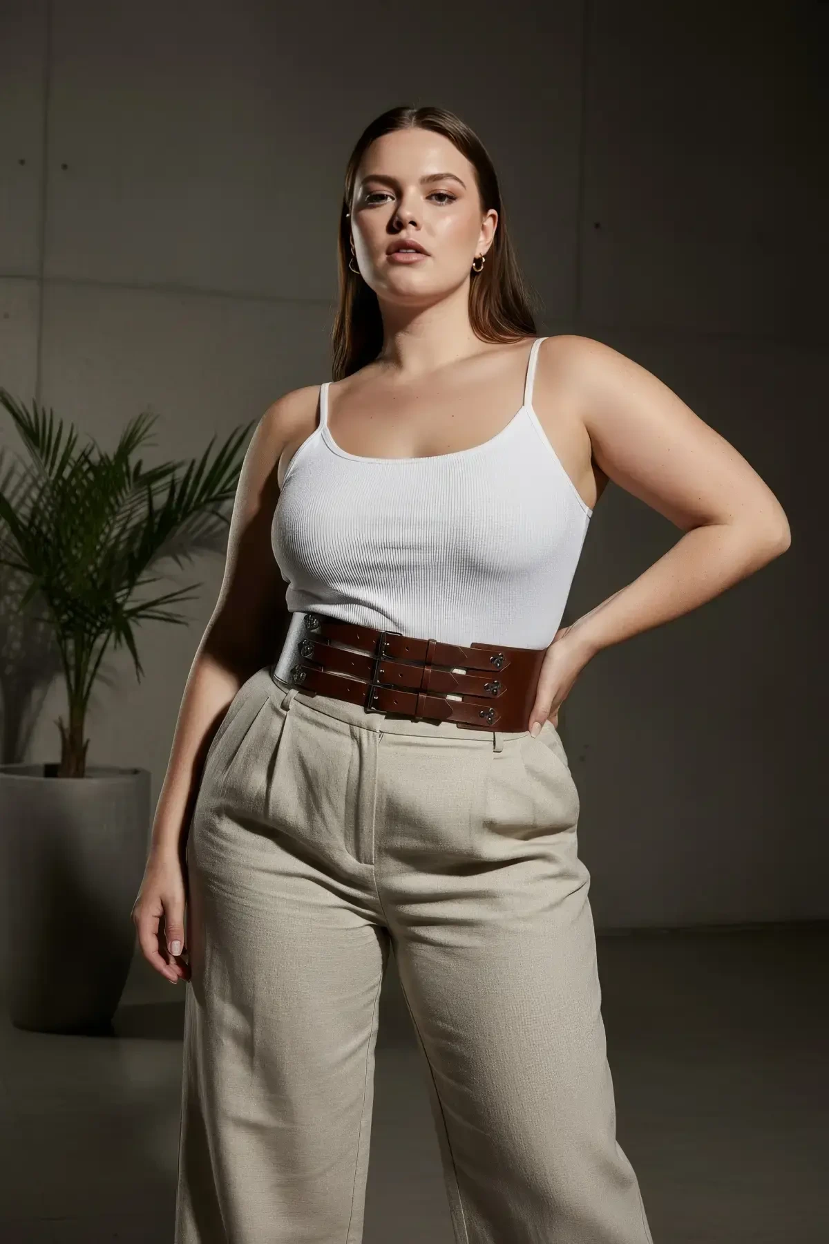 Plus Size Brown Women's Belt Wide Waist Corset Detailed - APFT827