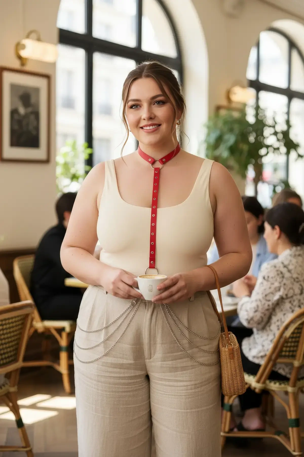 Plus Size Red Women's Leather Belt with Ring Detail Body Accessory - APFT840