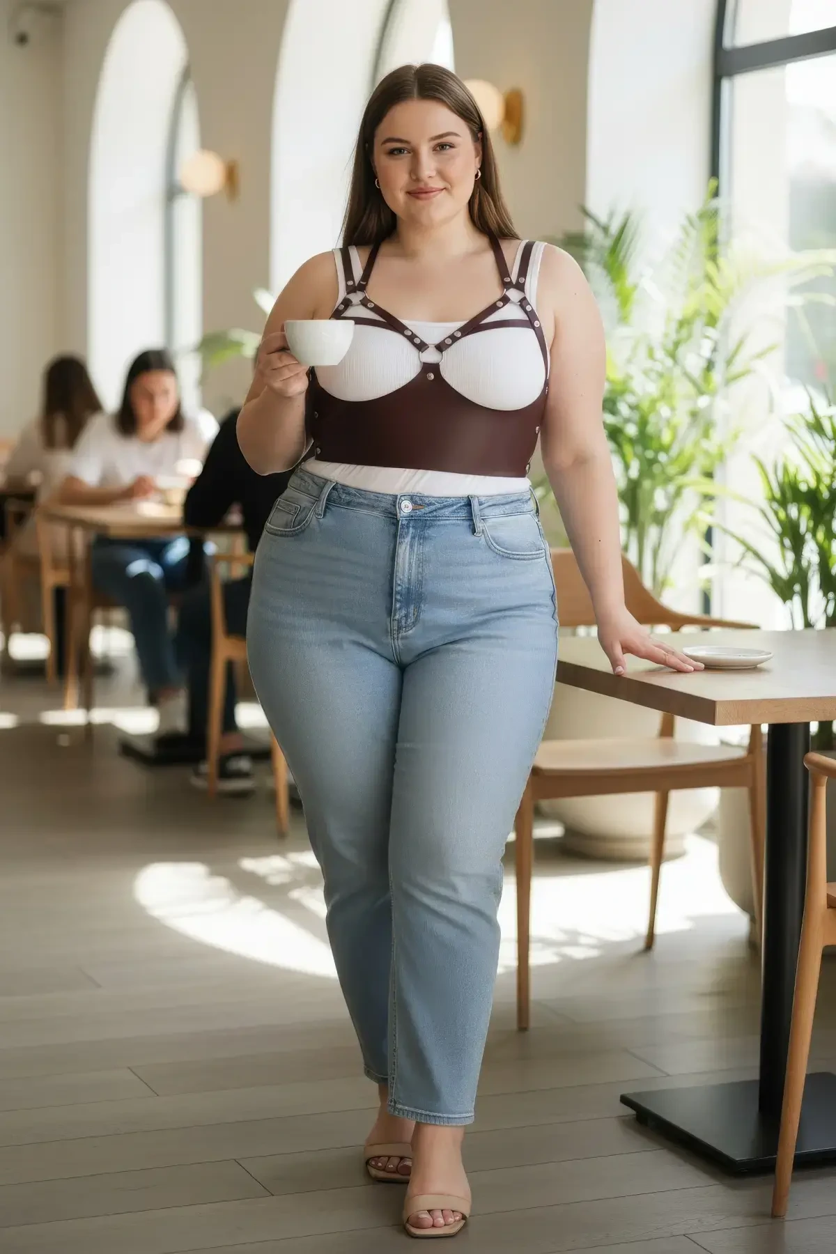 Plus Size Claret Red Women's Belt Strap Corset Style with Stud Detail - APFT872