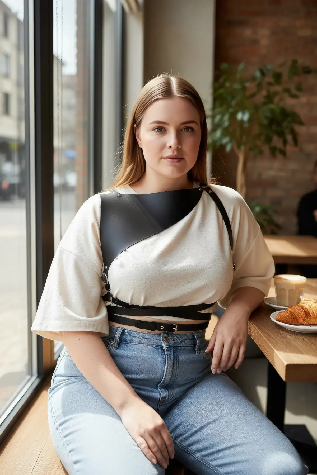 Plus Size Black Women's Belt Clothing Leather Harness Body Accessory - APFT903