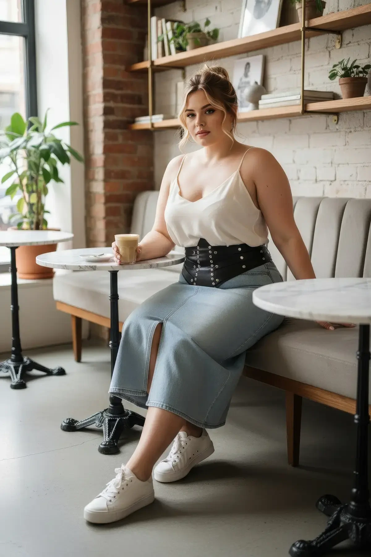 Plus Size Black Women's Corset Belt, Wide and Eyelet Detailed - APFT905