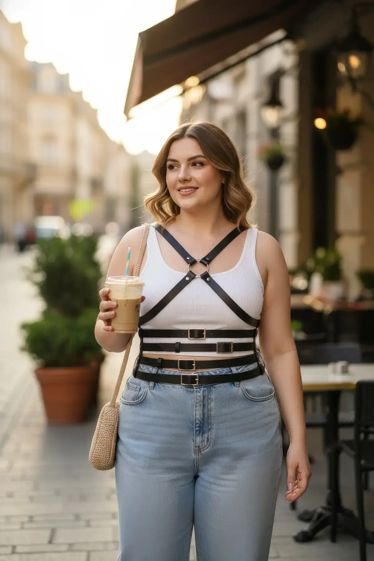 Plus Size Black Women's Leather Belt Cross Strap Body Harness Body Accessory - APFT911