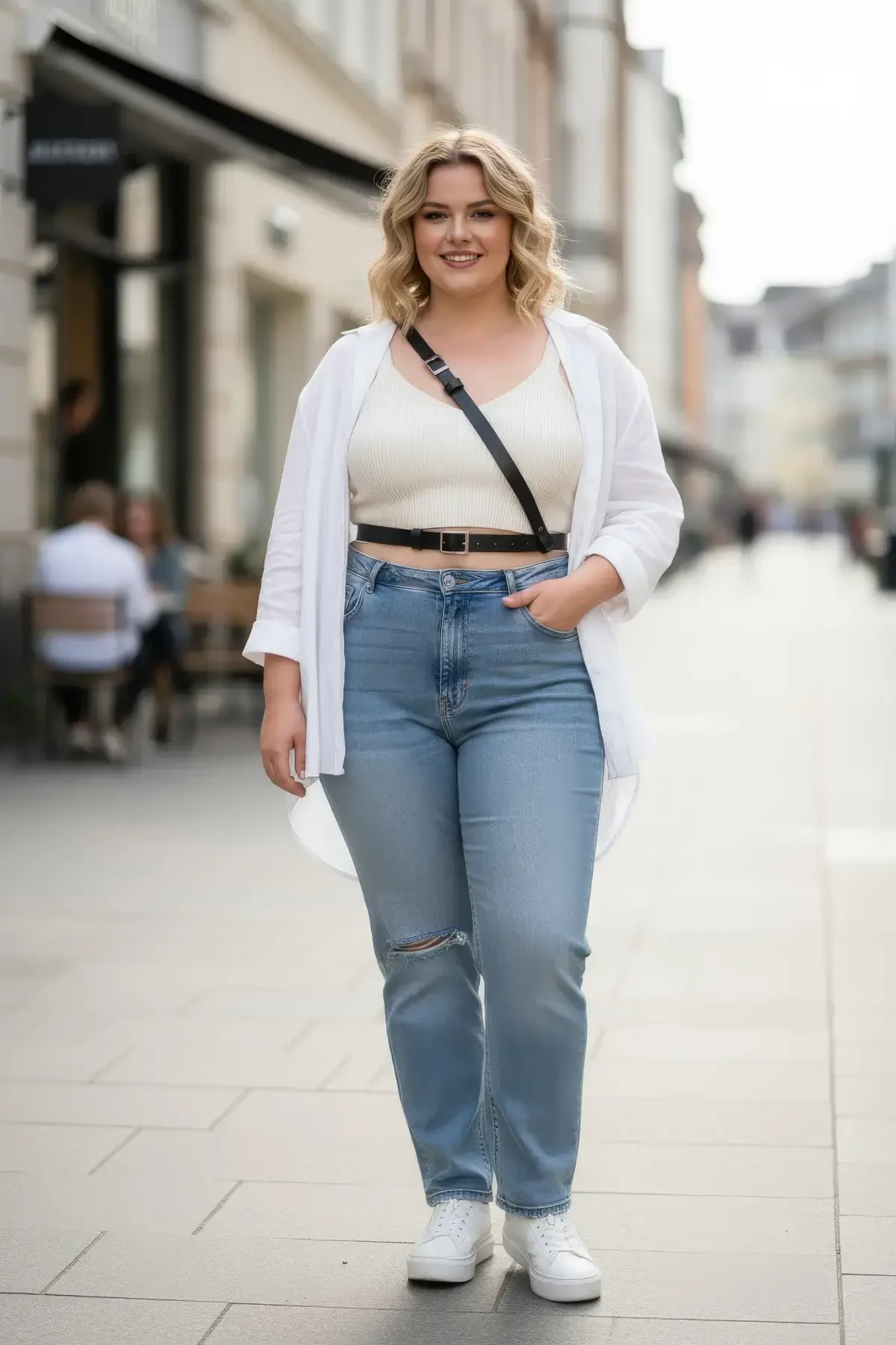 Plus Size Black Women's Leather Belt Body Accessory Style Suspender Model - APFT917