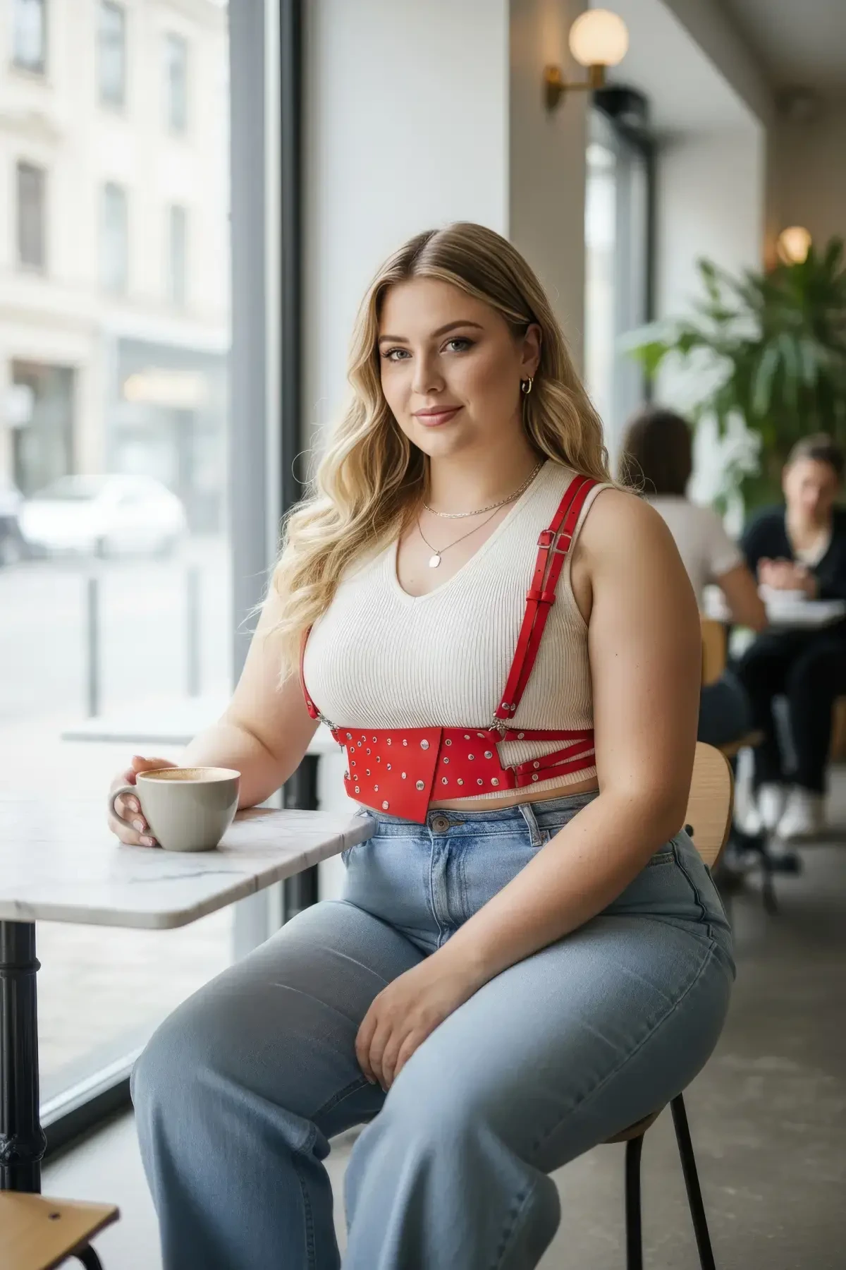Plus Size Red Women's Belt Corset Style Studded Detailed Outfit Accessory - APFT918