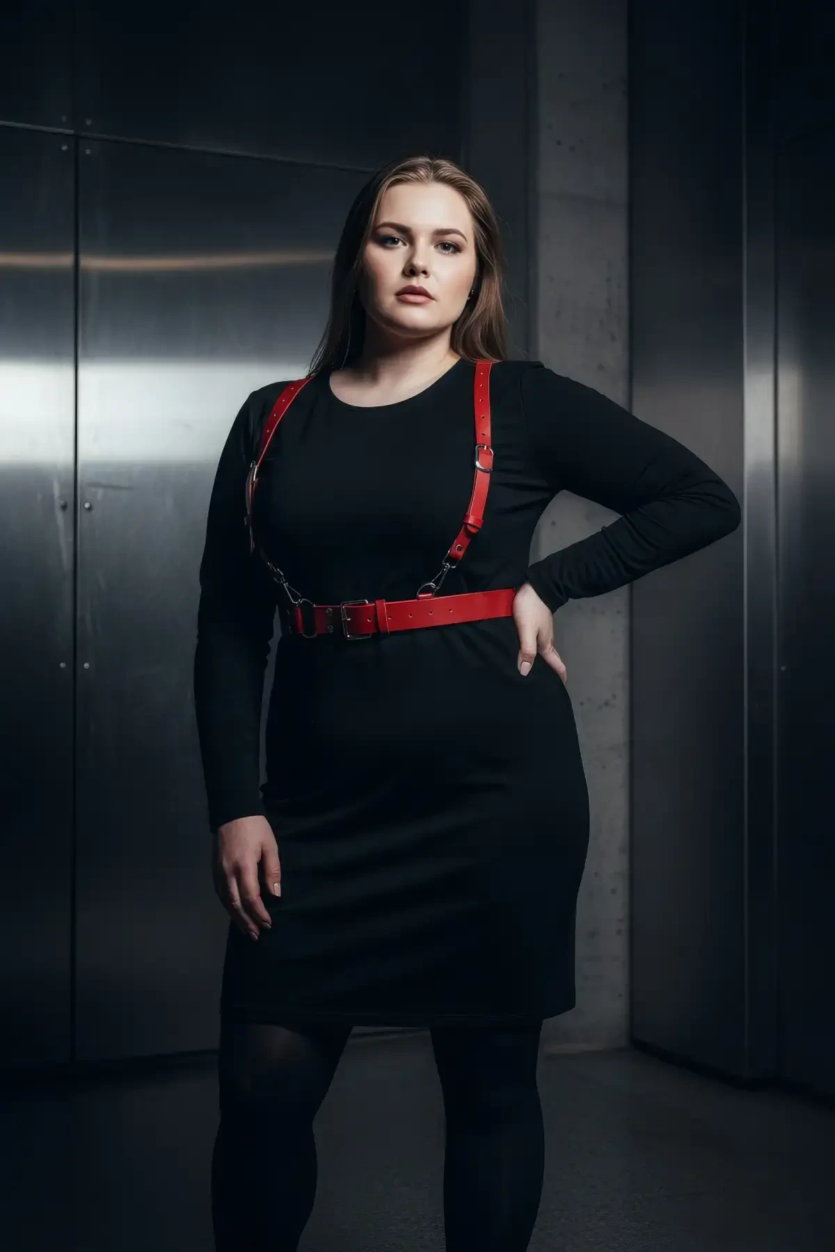 Plus Size Red Women's Leather Suspender Garter Belt Combination Complement - APFT934