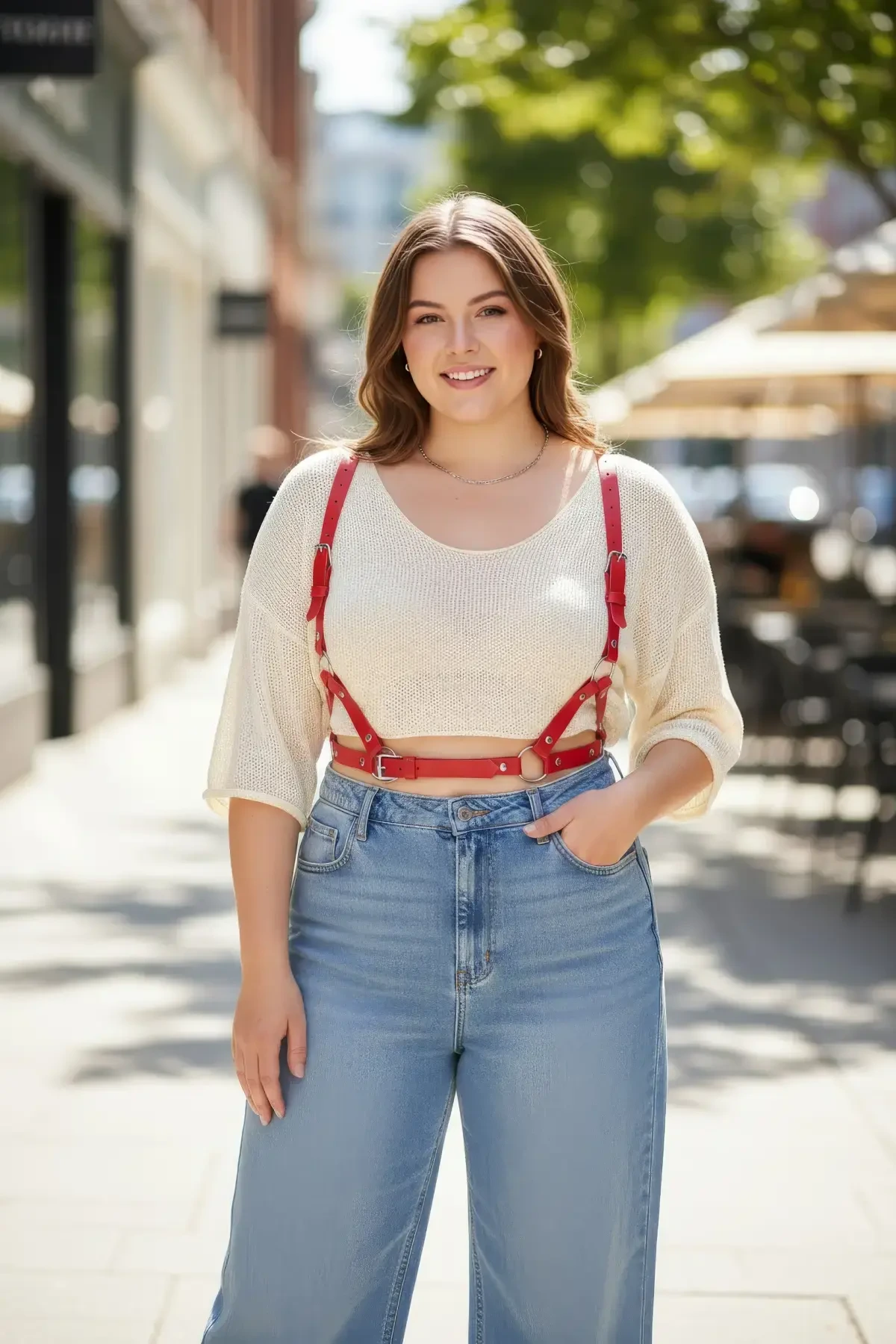 Plus Size Red Women's Leather Body Belt Adjustable Strappy Design - APFT938