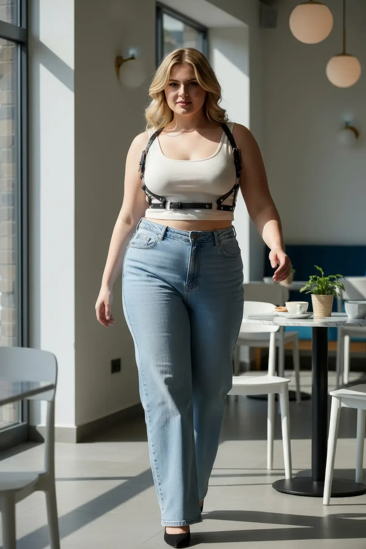 Plus Size Black Women's Belt Leather Harness Body Accessory Combination Complement - APFT938