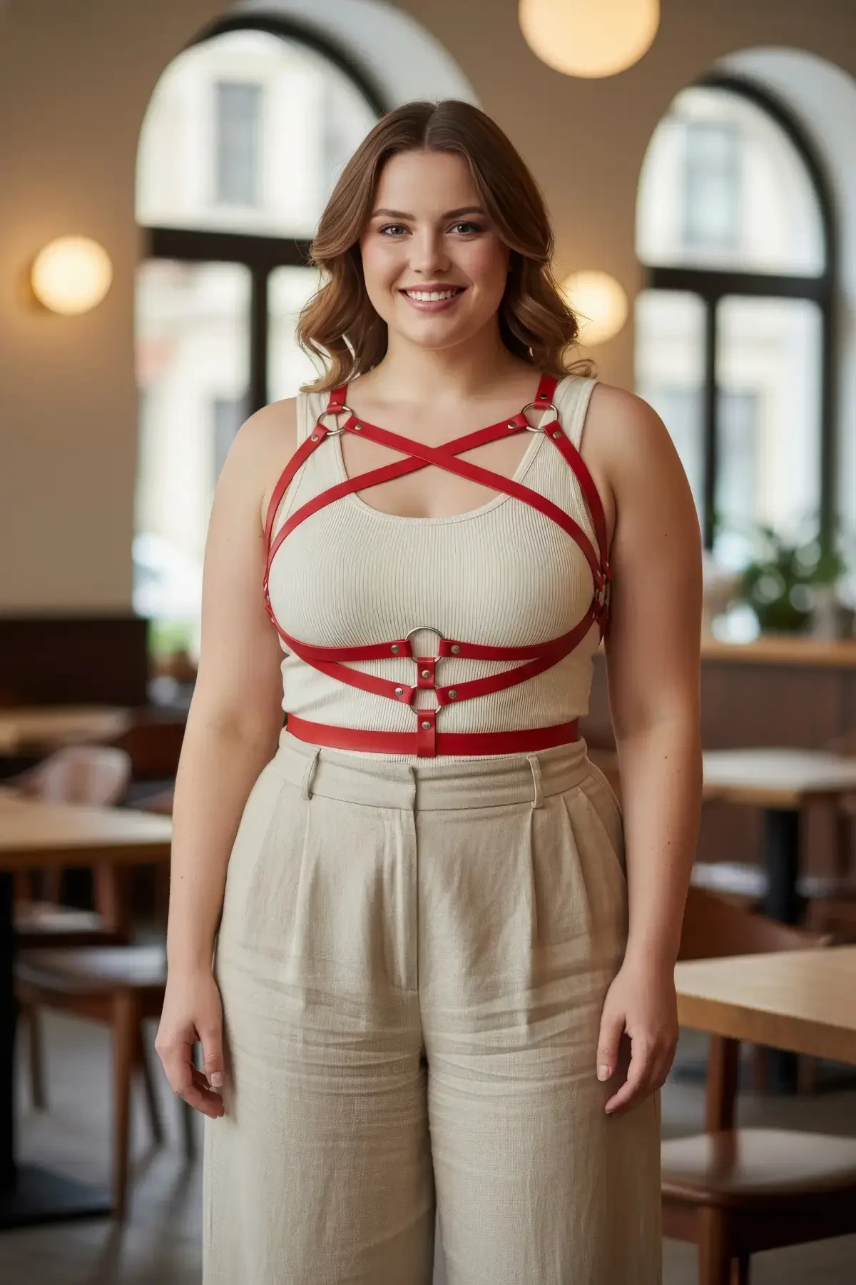 Plus Size Red Women's Belt Leather Body Accessory with Corset Detail - APFT991