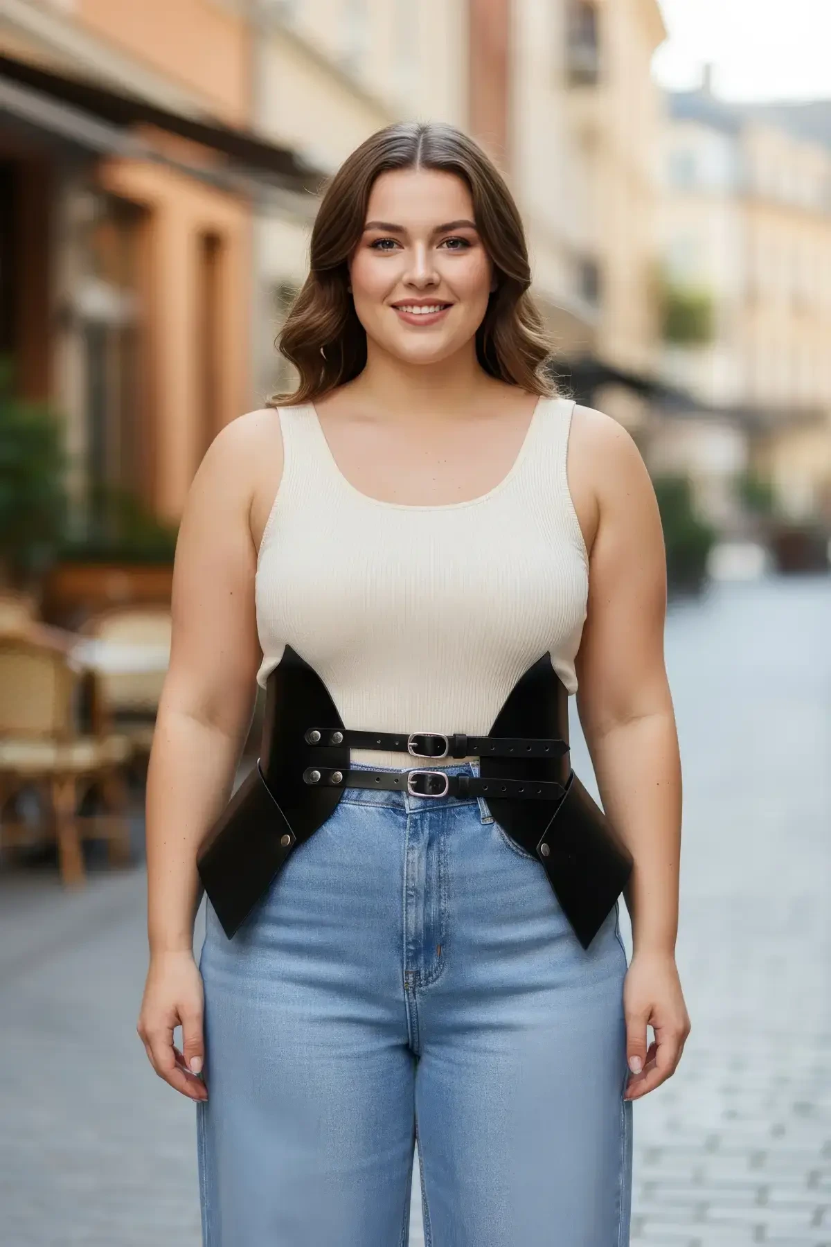 Plus Size Black Women's Leather Corset Belt Combination Complement - APFT1010