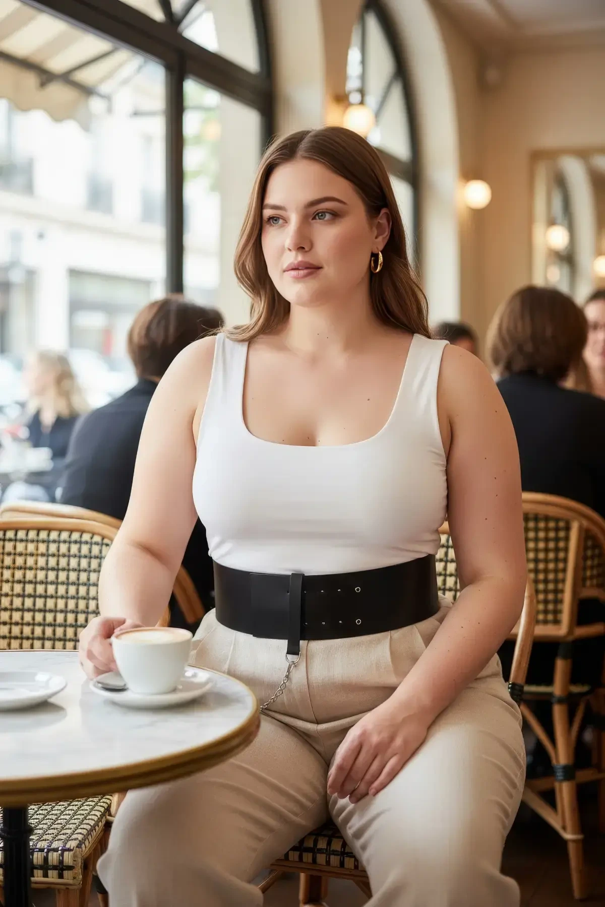 Plus Size Black Women's Belt Corset Model with Chain Detail - APFT1117