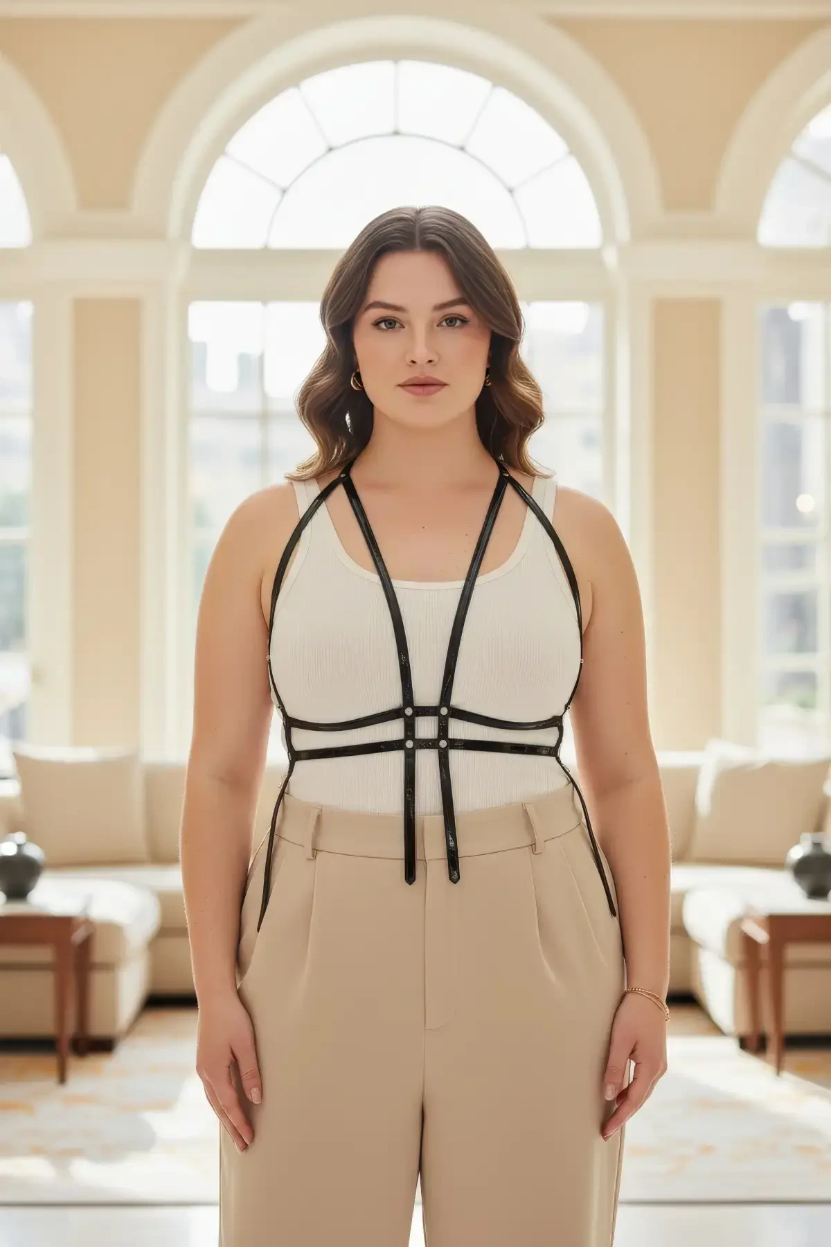 Plus Size Black Women's Belt Corset Style Leather Body Accessory - APFT1137