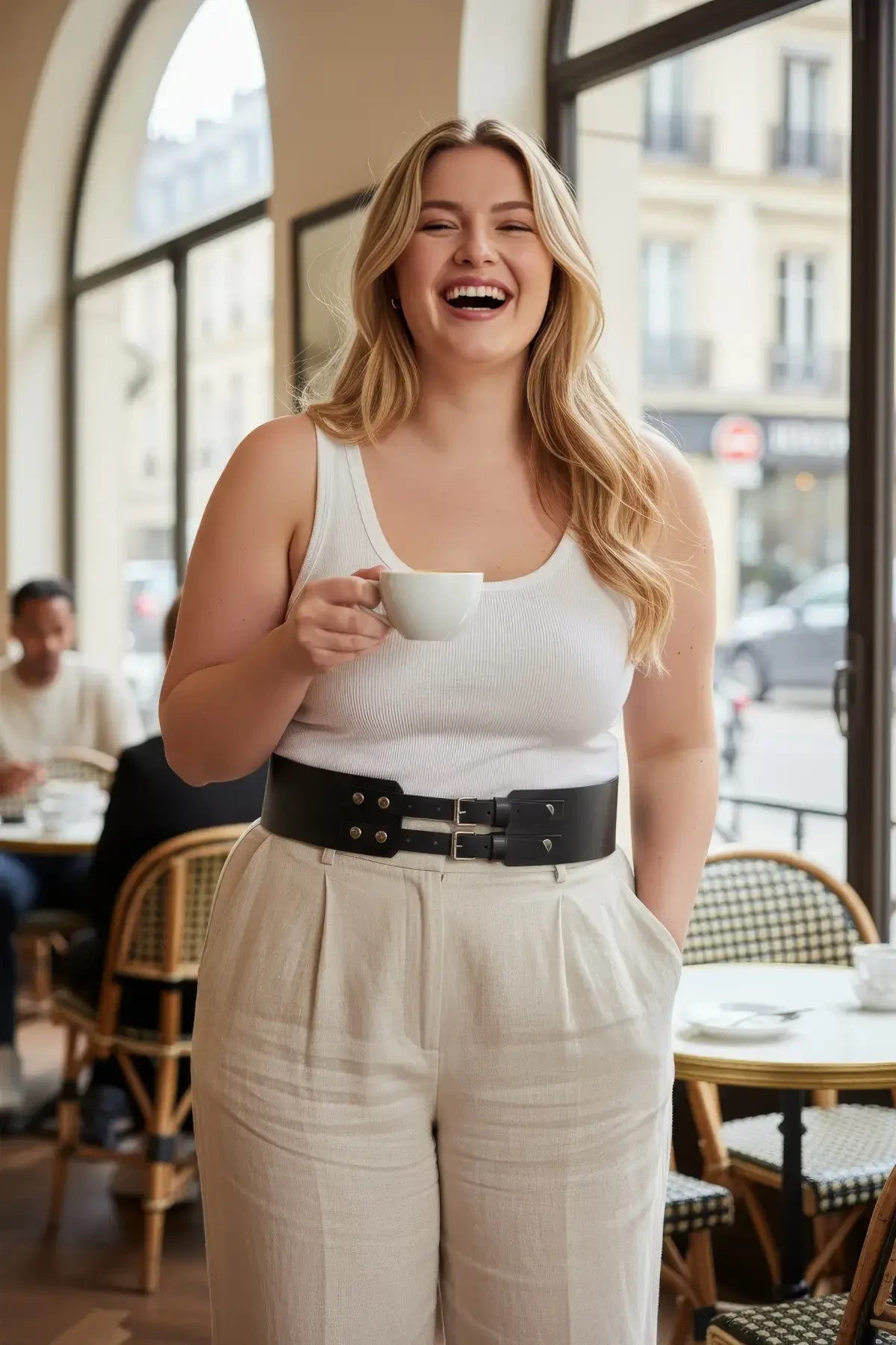 Large Size Black Women's Belt Thick Form with Double Buckle and Studded Detail - APFT1203