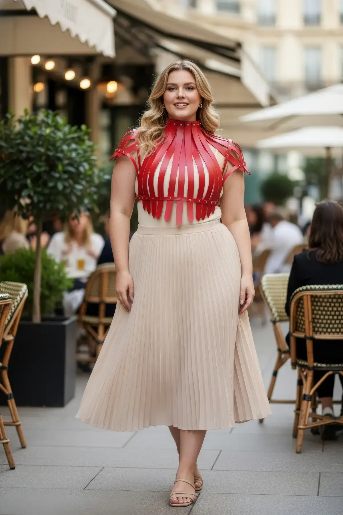 Large Size Red Women's Belt Statement Body Accessory with Leather Strap - APFT1257