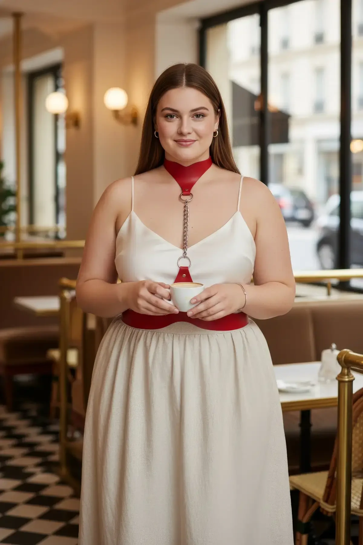 Plus Size Red Women's Belt Chain Detailed Leather Body Accessory - APFT1265