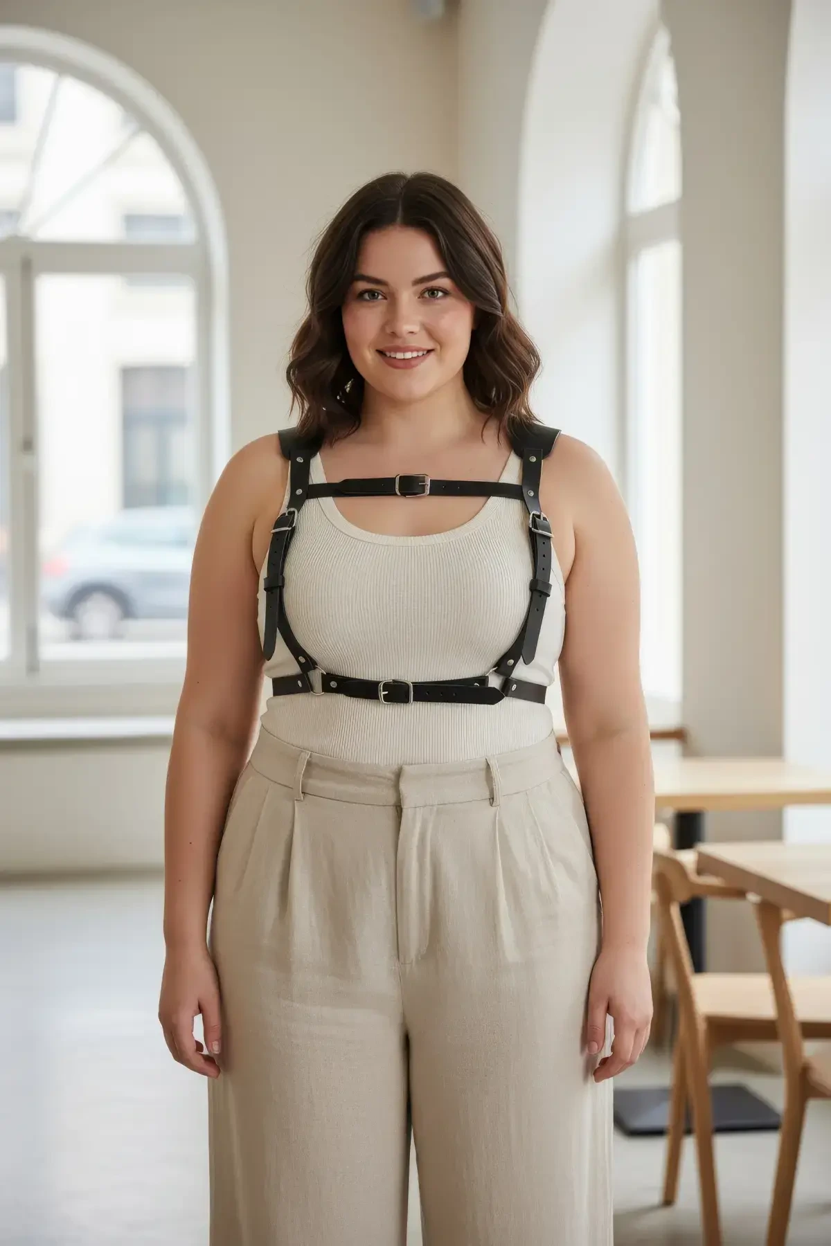 Plus Size Black Women's Belt Corset Style Leather Body Accessory - APFT1269