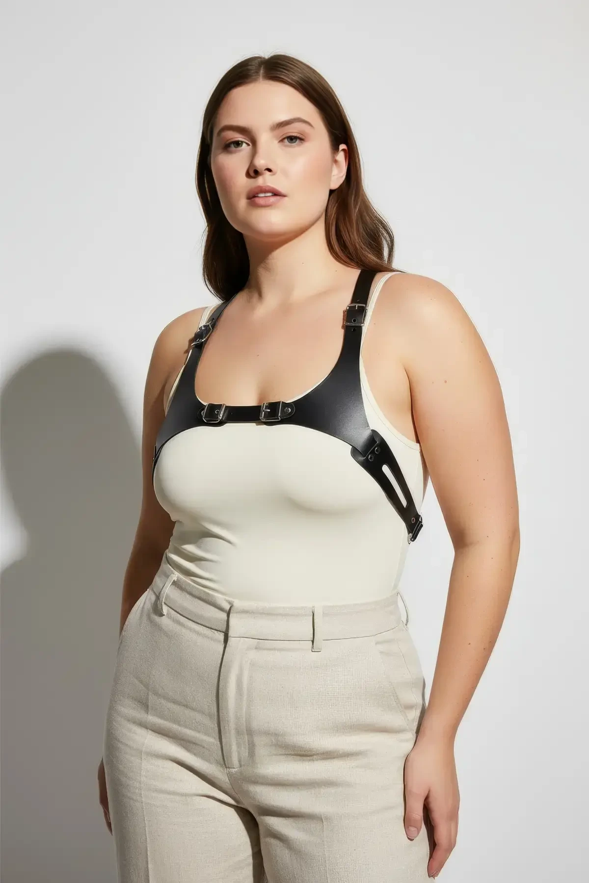 Plus Size Black Women's Belt Adjustable Leather Harness Body Accessory - APFT1271