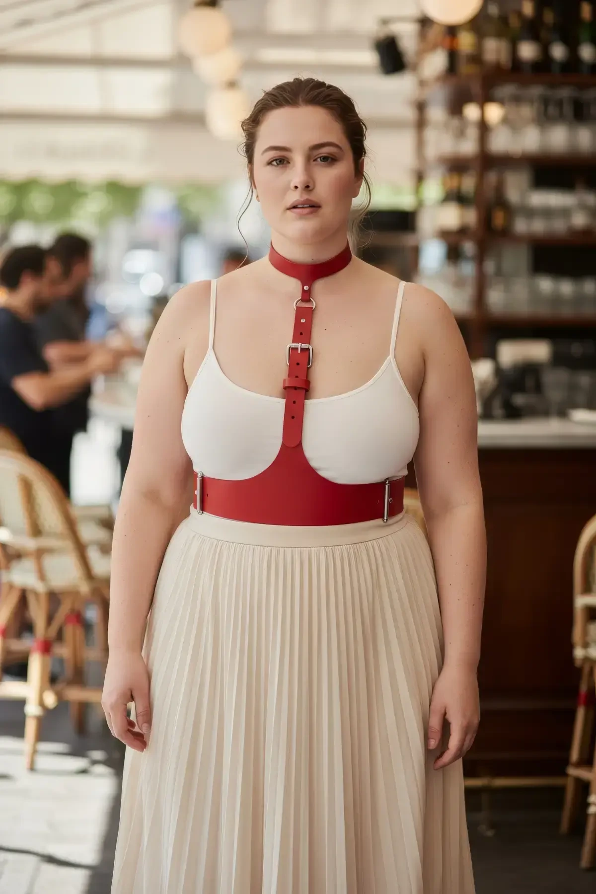 Plus Size Red Women's Belt Suspender Corset Style Leather Accessory - APFT1297