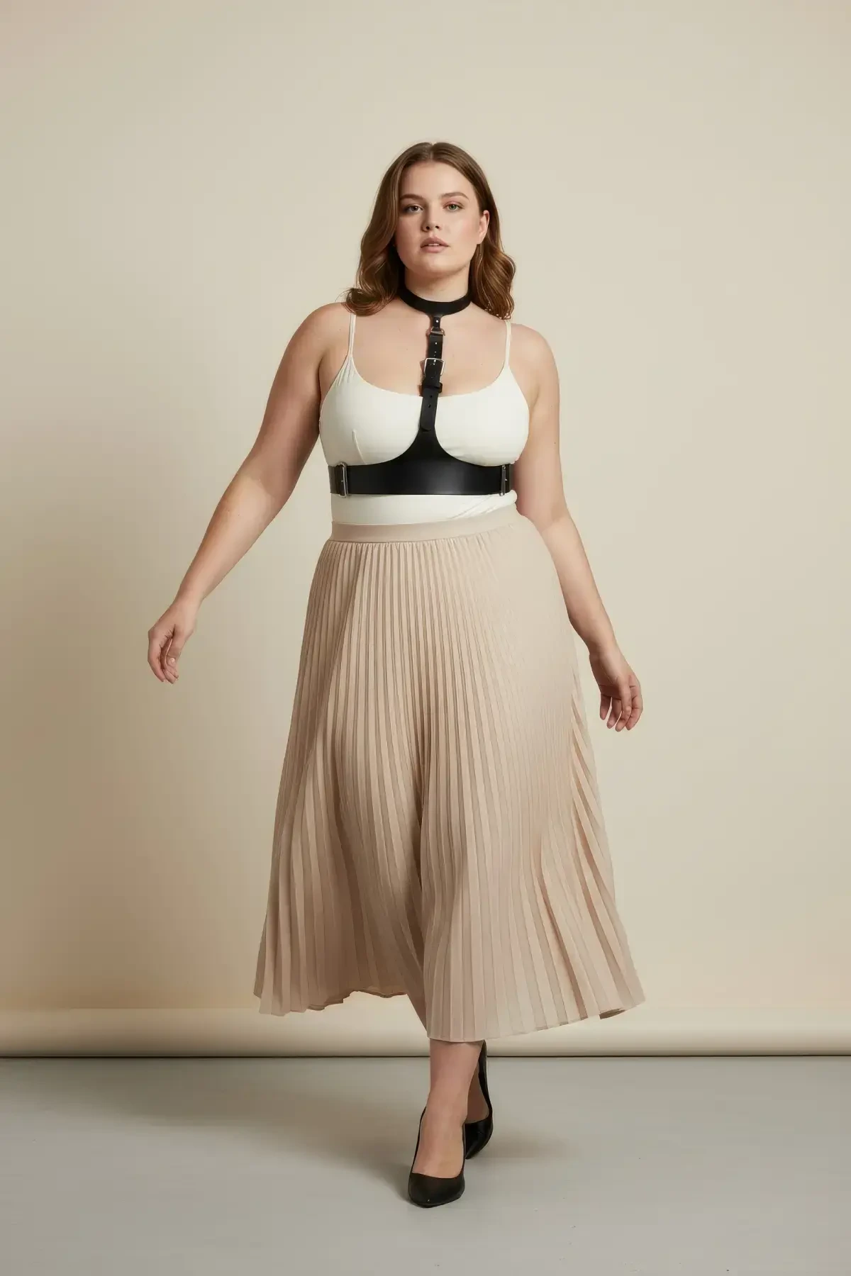 Plus Size Black Women's Belt Corset Style Leather Harness Accessory - APFT1297