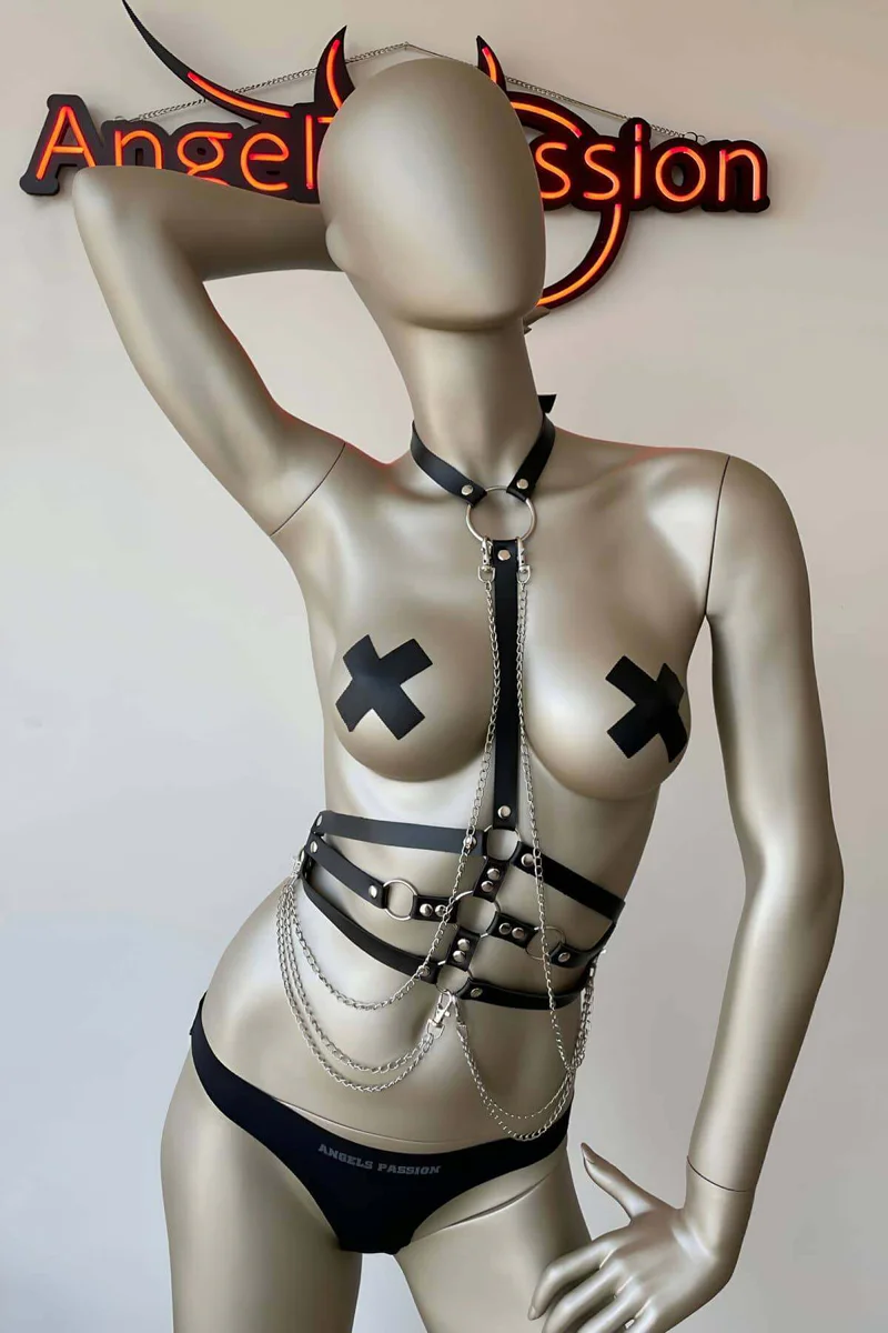 Black Faux Leather Harness close