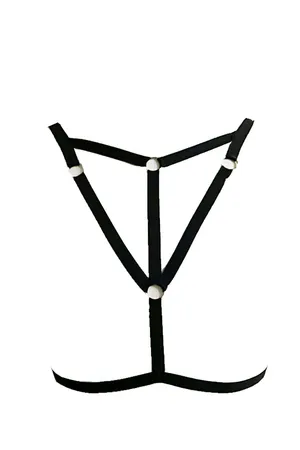 Black Elastic Caged Chest Harness O-Rings Adjustable Straps