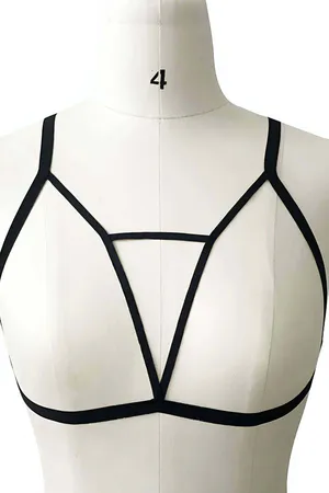 Black Strappy Chest Harness Cage Bralette Top Minimalist Design