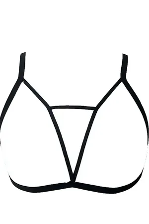Black Strappy Chest Harness Cage Bralette Top Minimalist Design