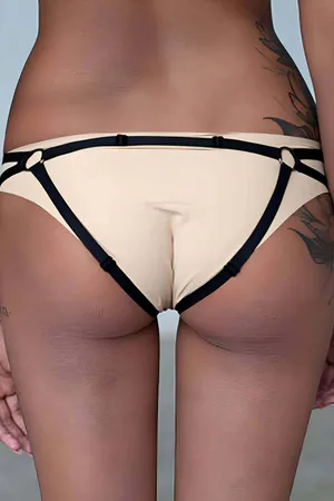 Black O-Ring Halterneck Body Harness adjustable with thin vegan leather straps